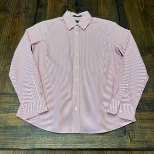 Lands End Womens 6P Red White Stripe No Iron Pinpoint Oxford Button Down Shirt